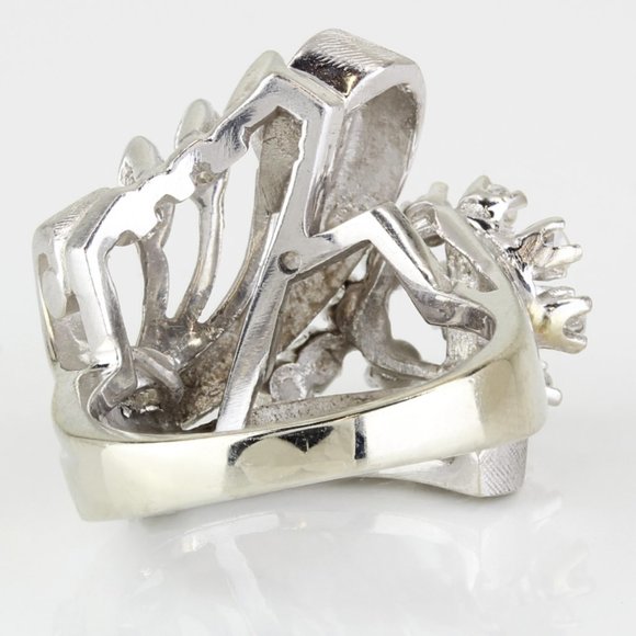 Unique Vintage 14K Art Nouveau White Gold Diamond Cocktail Ring - Picture 8 of 10